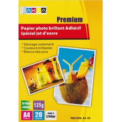 pack de 20 feuilles Papier Photo Brillant Autocollant Adhésif A4 pour imprimante à jet d'encre 