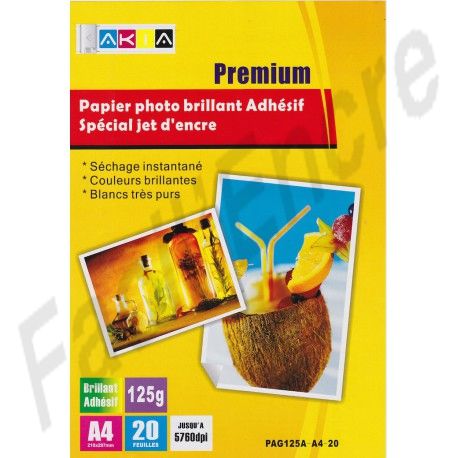 Papier Photo Brillant A4 120g / 20 feuilles adhésives