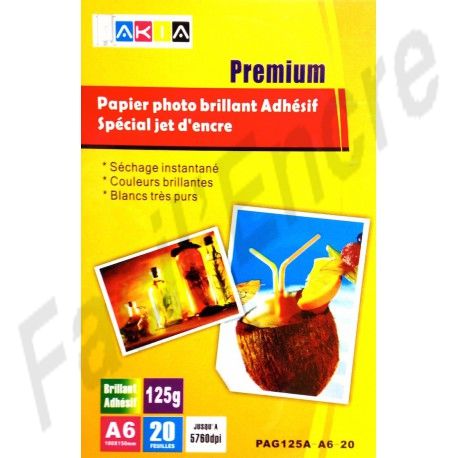 Papier Photo Brillant A6 125g / 20 feuilles adhésives