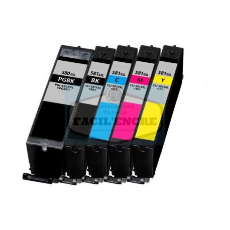 FG ENCRE Lot de 5 Cartouches très hautes Capacités compatible pour Canon PGI-580XXL CLI-581XXL